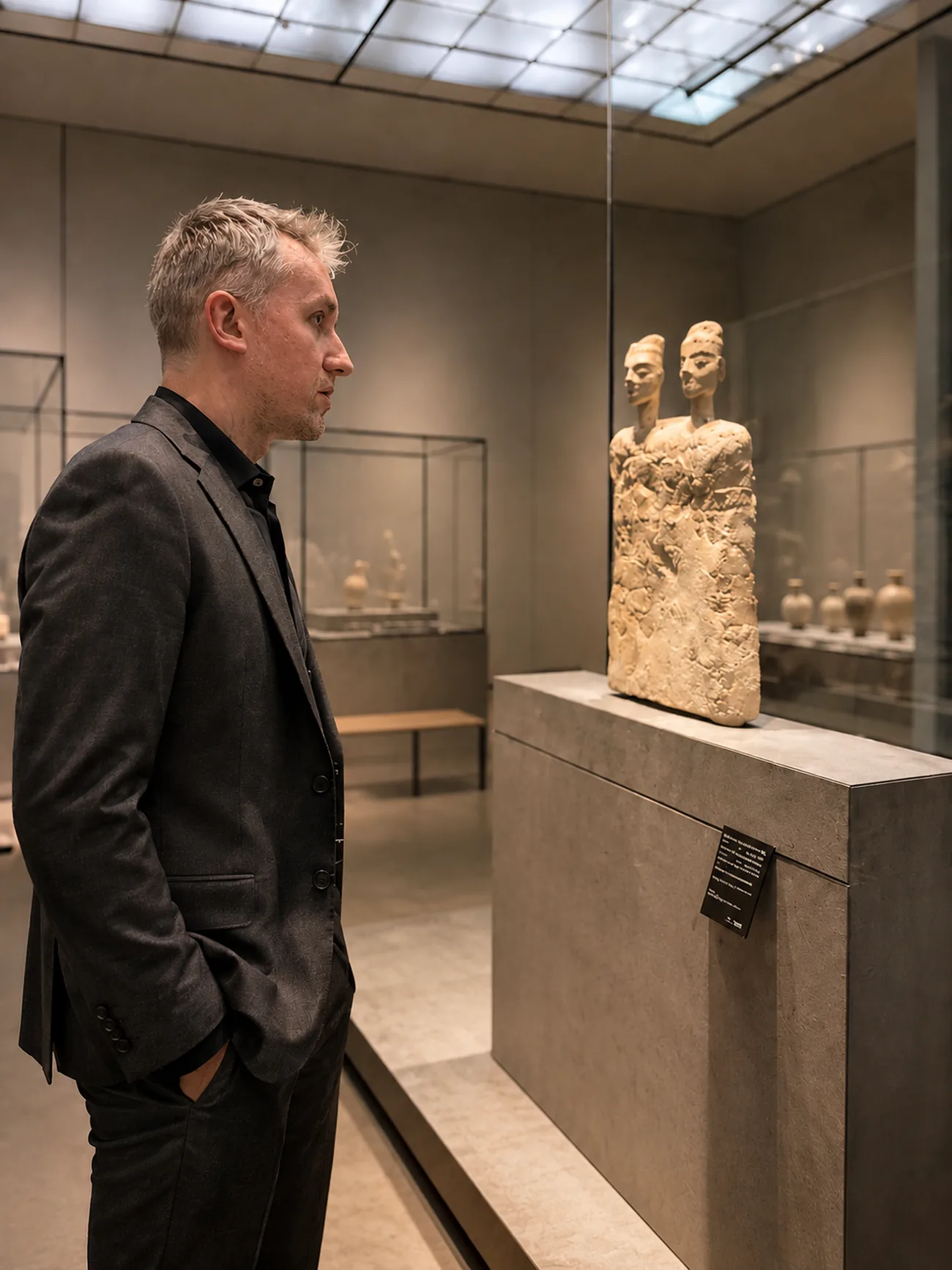 Ali Sarıgöz studying form in a Dubai gallery